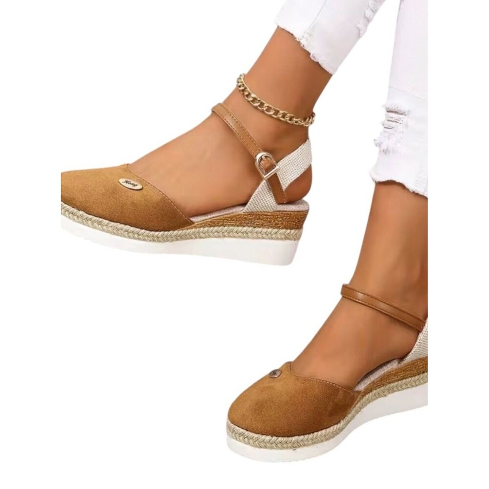 Women's Tan Espadrille Wedge Slingback Shoes